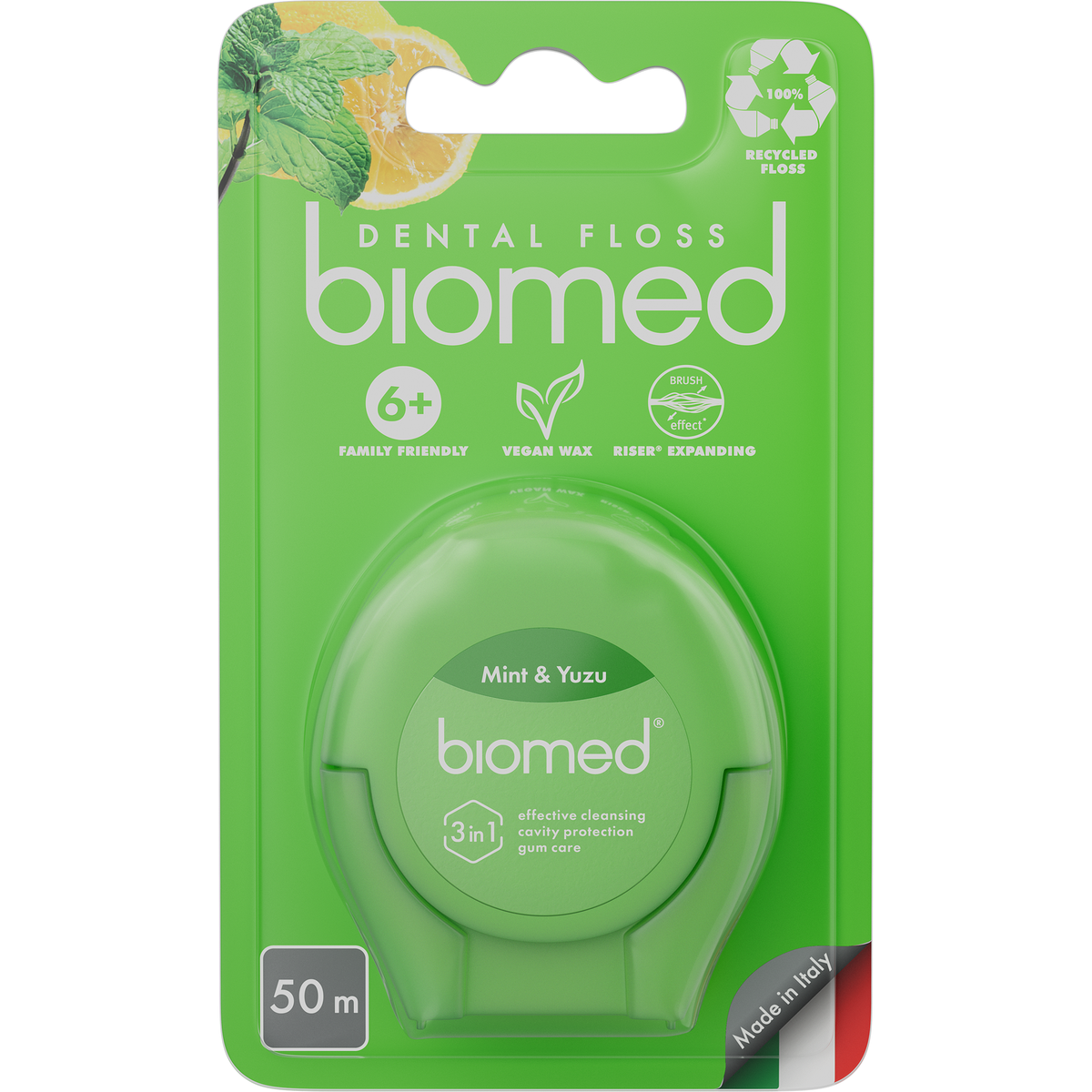 Комплексная объемная зубная нить BIOMED c ароматом мяты-юдзу, 50 м