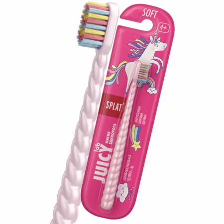 Детская зубная щётка SPLAT® JUICY LAB "Магия единорога" от 4 лет, мягкая, жемчужно-розовая/розовая